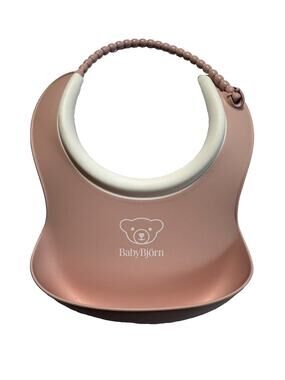 BabyBjorn Soft Bib Pink Silicone Adjustable Catch Pocket Made in Sweden